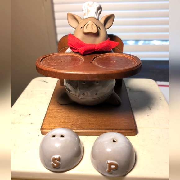 Vintage Kato Kogei Chef Pig Salt & Pepper Shakers Card Holder Hand Painted Japan - Picture 9 of 12